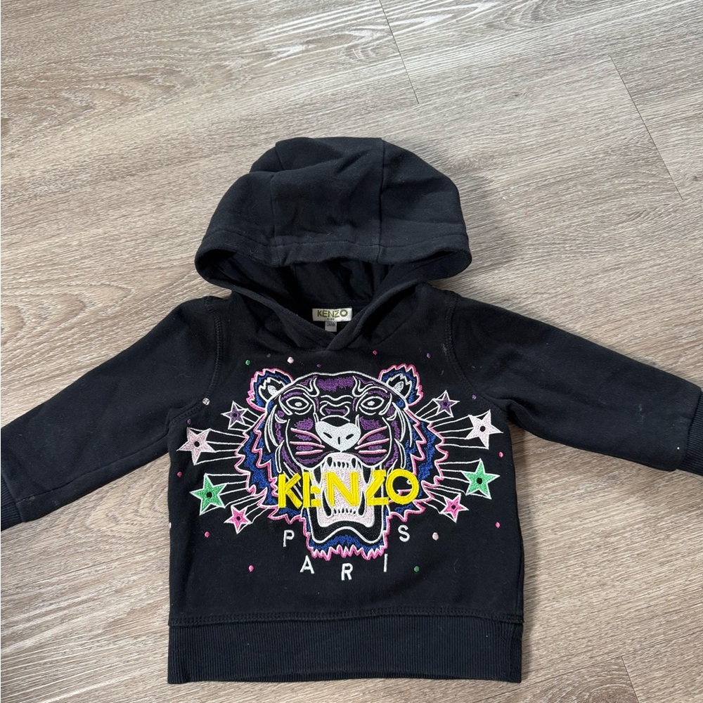 Kenzo Kids Black Hoodie with Colorful Tiger Design